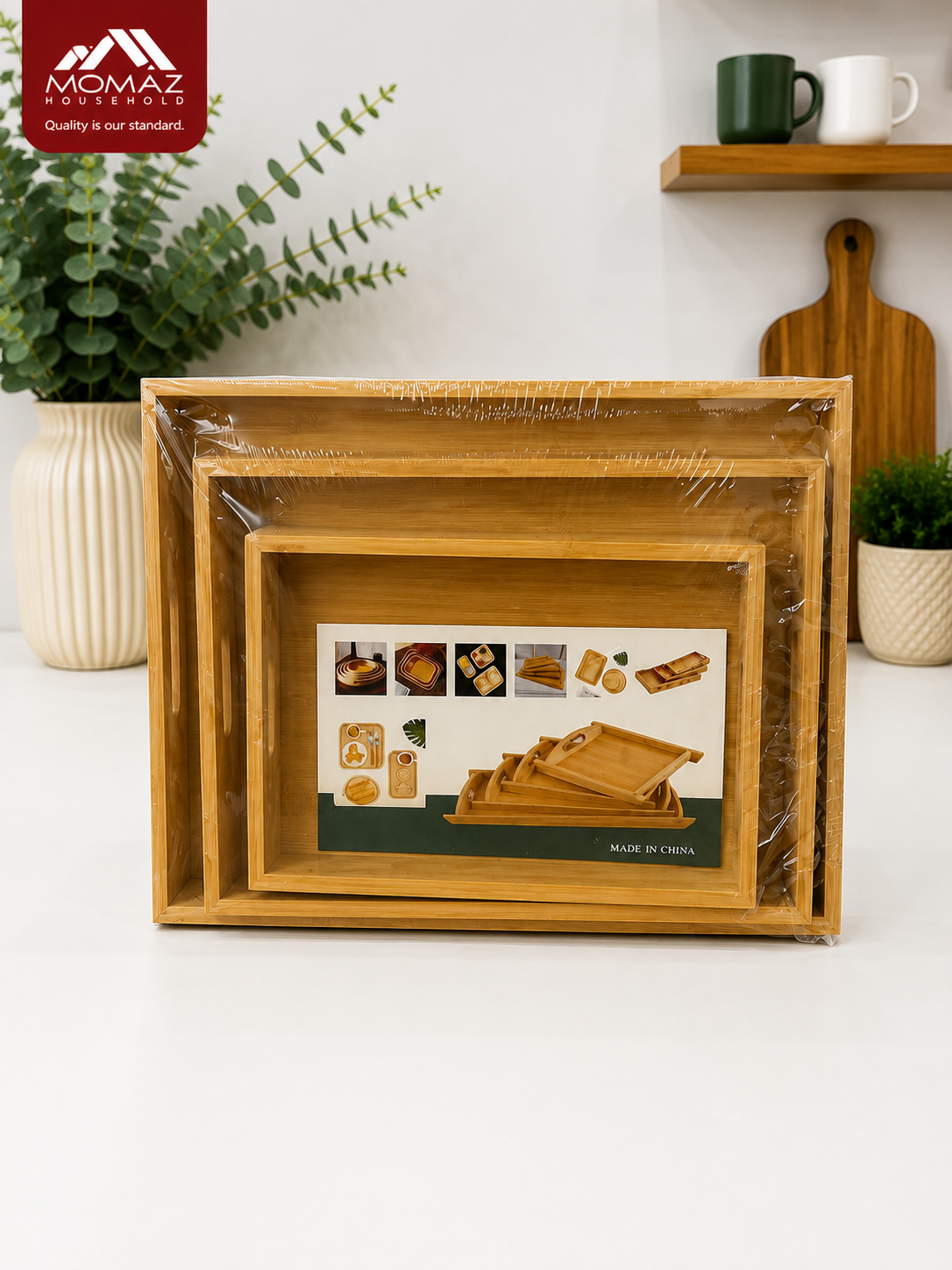 Momaz Bamboo Serving Tray Set – 3 PCS
