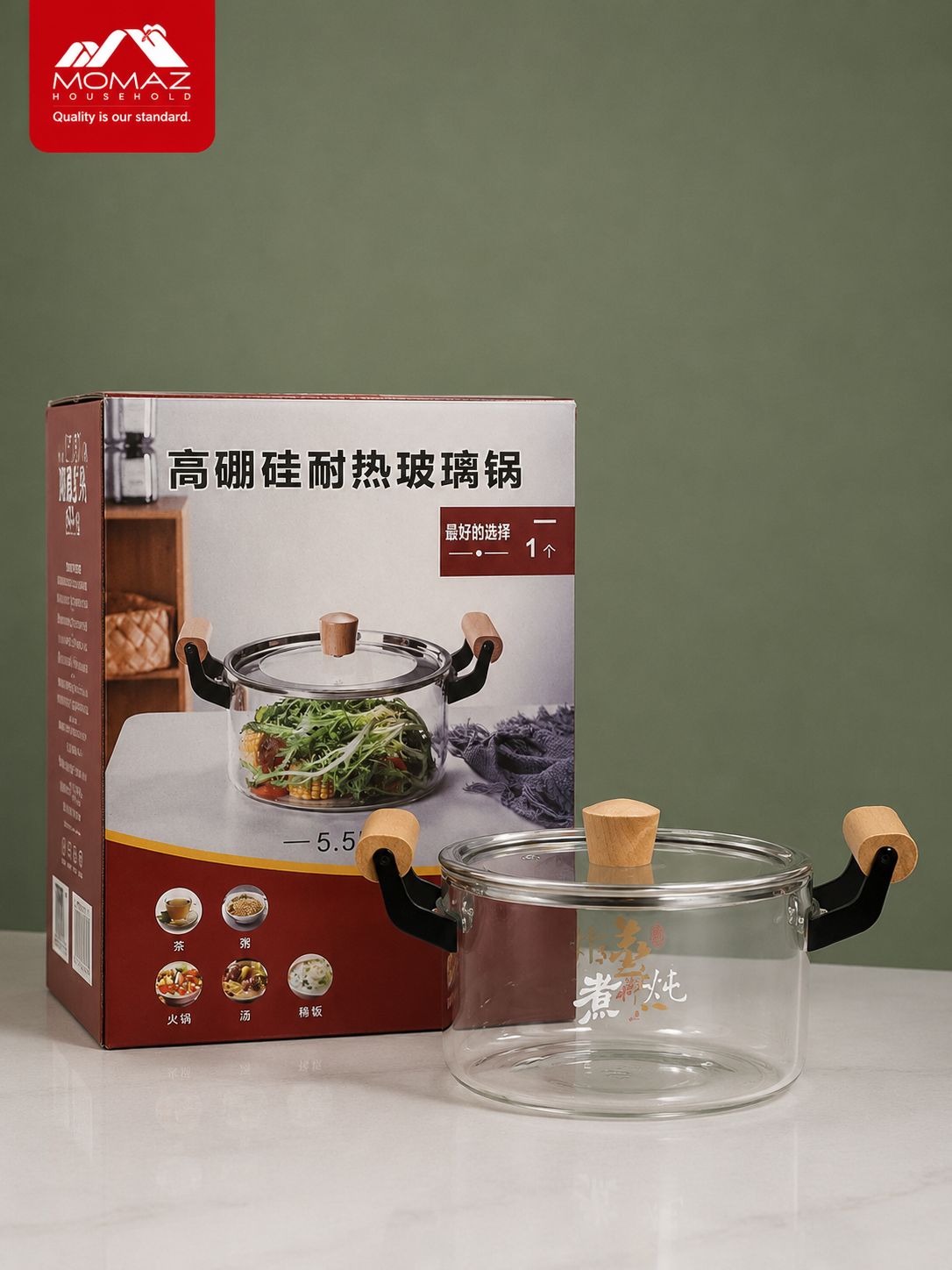 Momaz Heat Resistant Glass Cooking Pot – 5.5L
