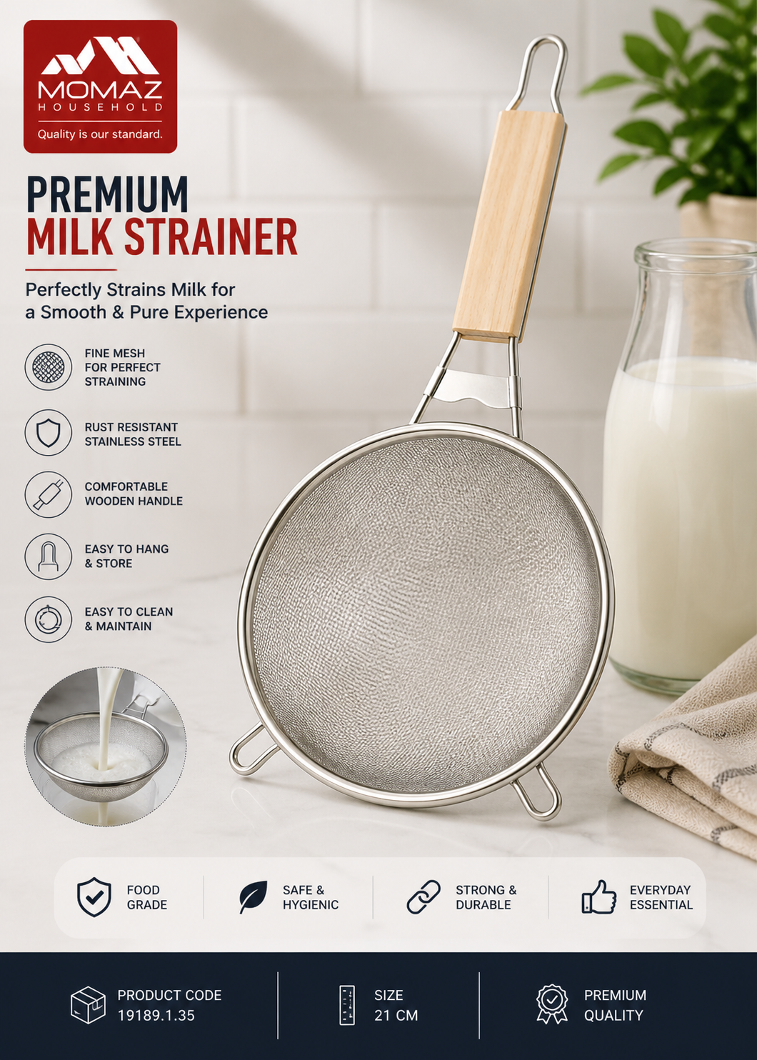 MOMAZ Premium Milk Strainer – 24 CM