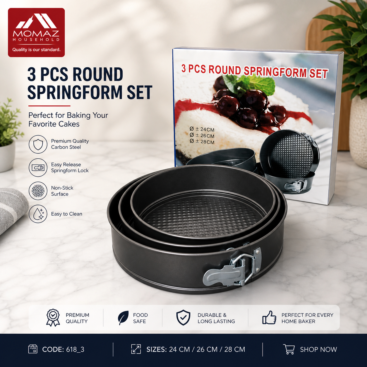 MOMAZ 3 Pcs Round Springform Set