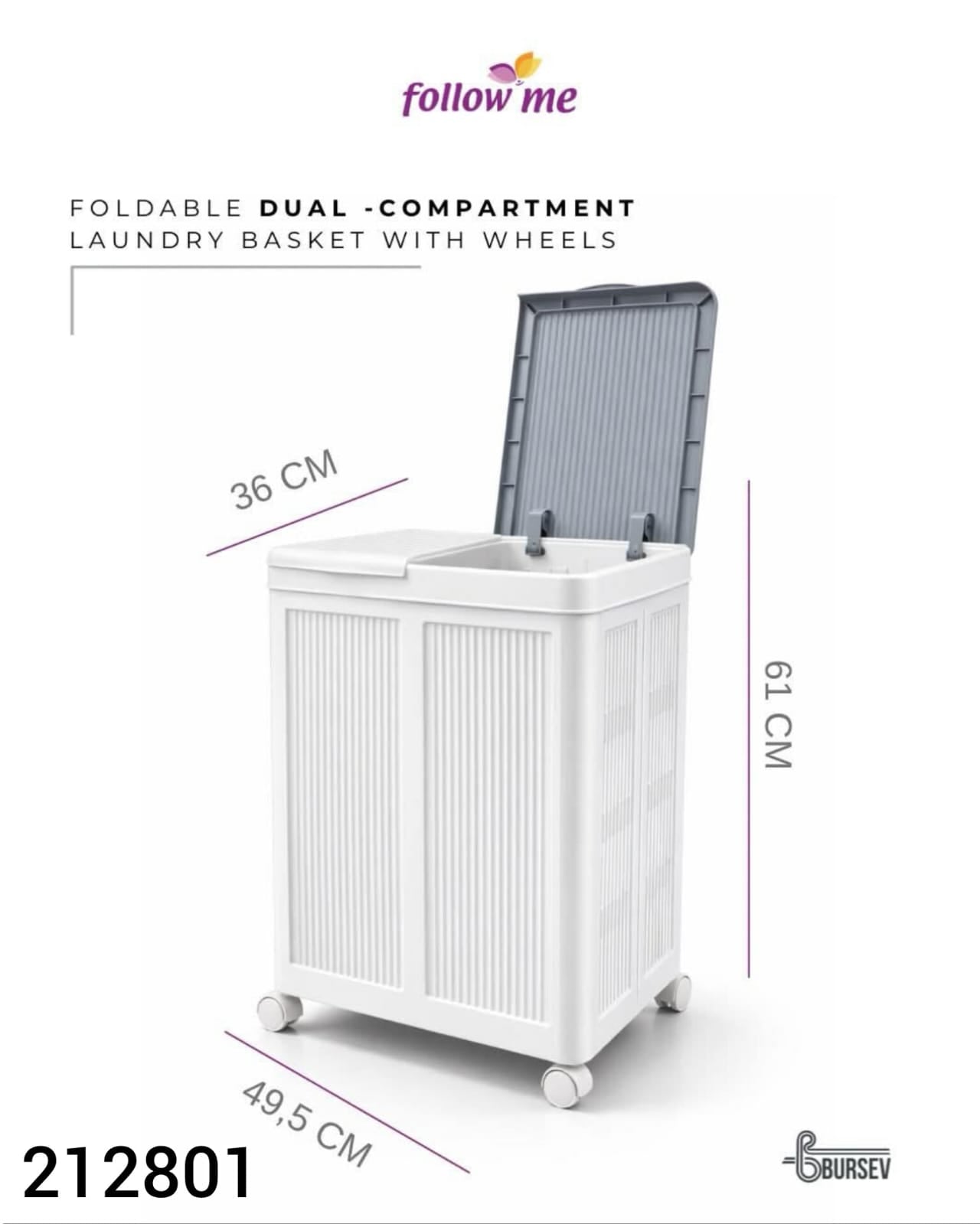 Follow Me Dual-Compartment Laundry Hamper with Wheels