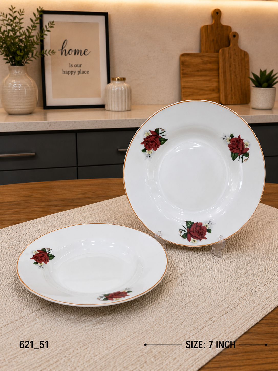 Momaz Porcelain Deep Plate – Rose Design – 7 Inch