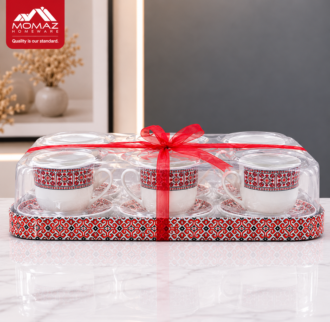 Momaz Tea Cup & Saucer Set – 6 Pieces