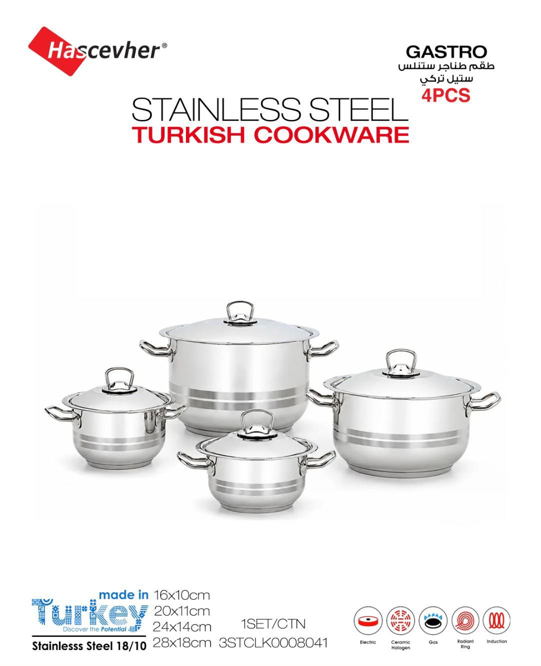Hascevher Gastro Stainless Steel Cookware Set – 4 Pieces