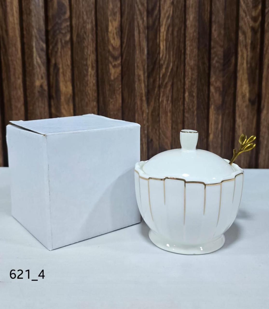 Momaz Ceramic Sugar Bowl with Lid & Spoon (621_4)