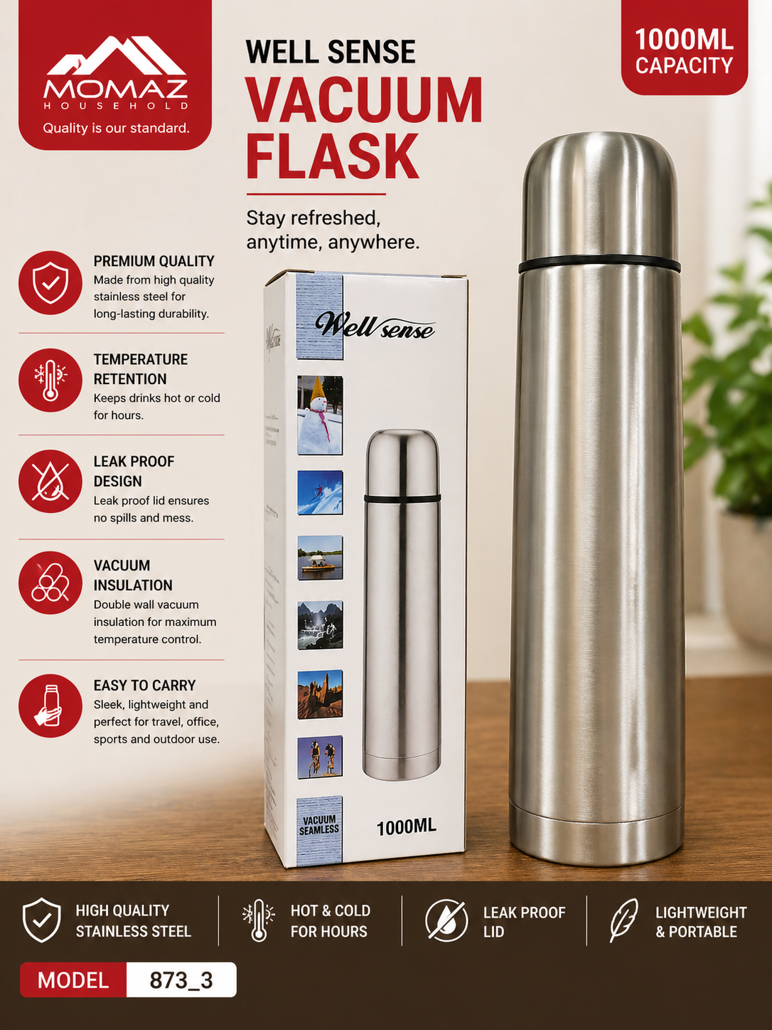 Momaz Vacuum Flask – 1000ML (Model 873_3)