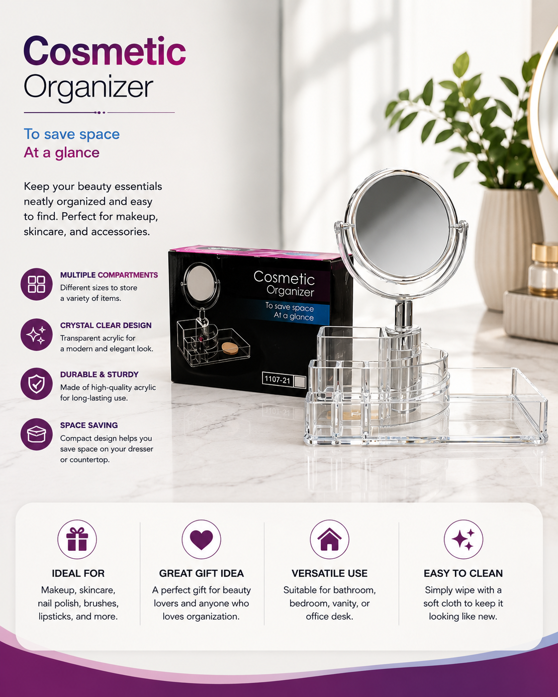 Momaz Cosmetic Organizer with Mirror