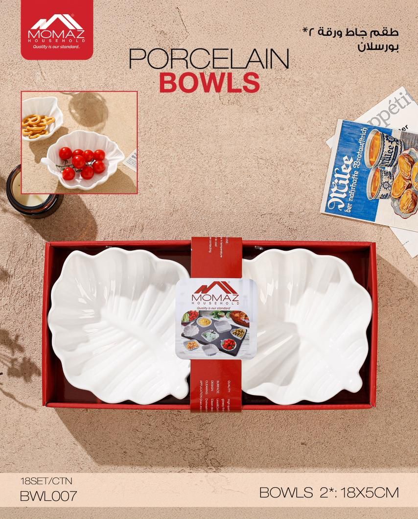 Momaz Porcelain Serving Bowls Set – Leaf Design (2 Pieces) (BWL007)
