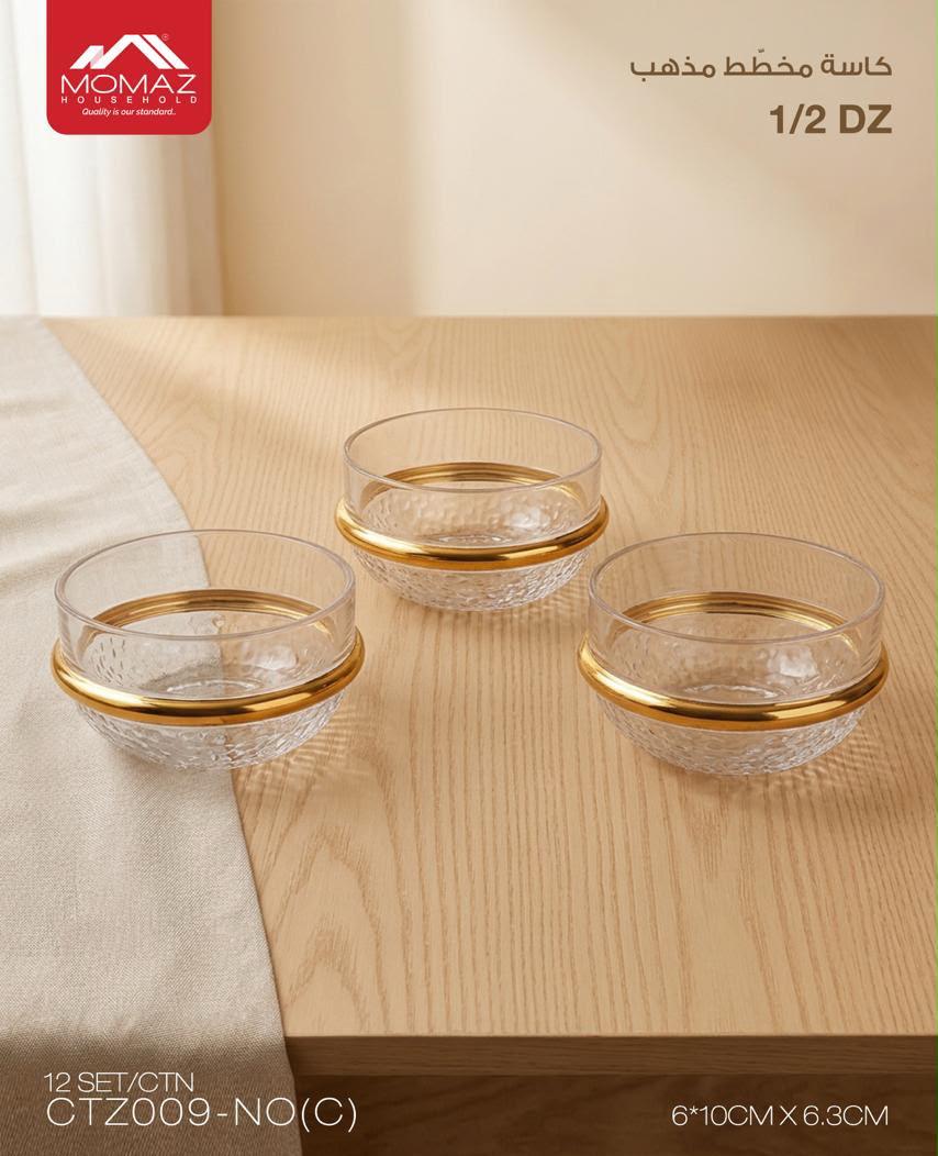 Momaz High Quality Glass Bowls Set – 6 Pieces with Gold Rim