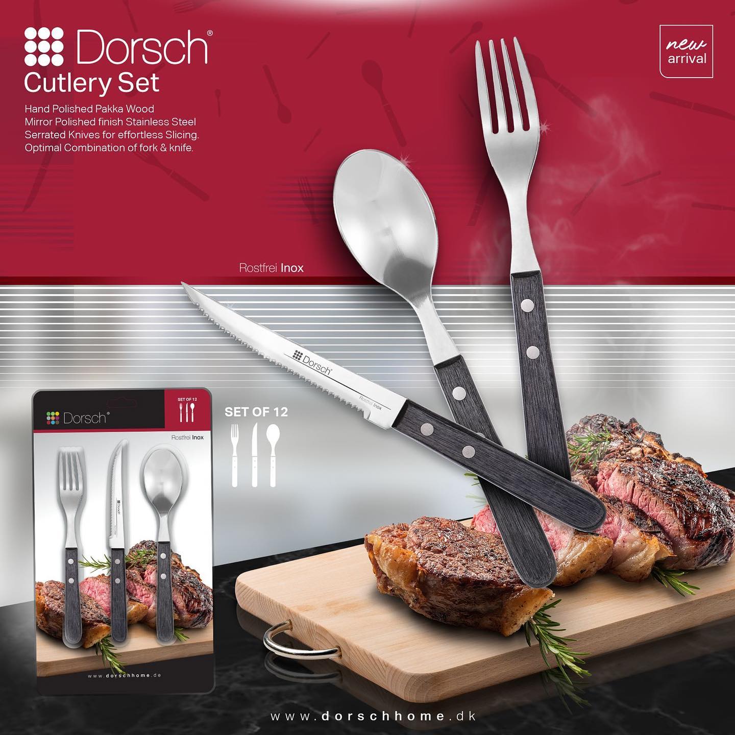 Dorsch Cutlery Set Stainless Steel with Pakka Wood Handles