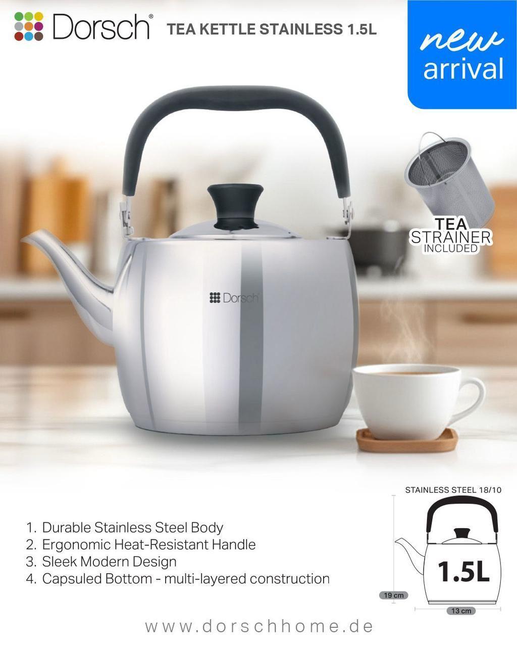 Dorsch Tea Kettle – Stainless Steel 1.5L
