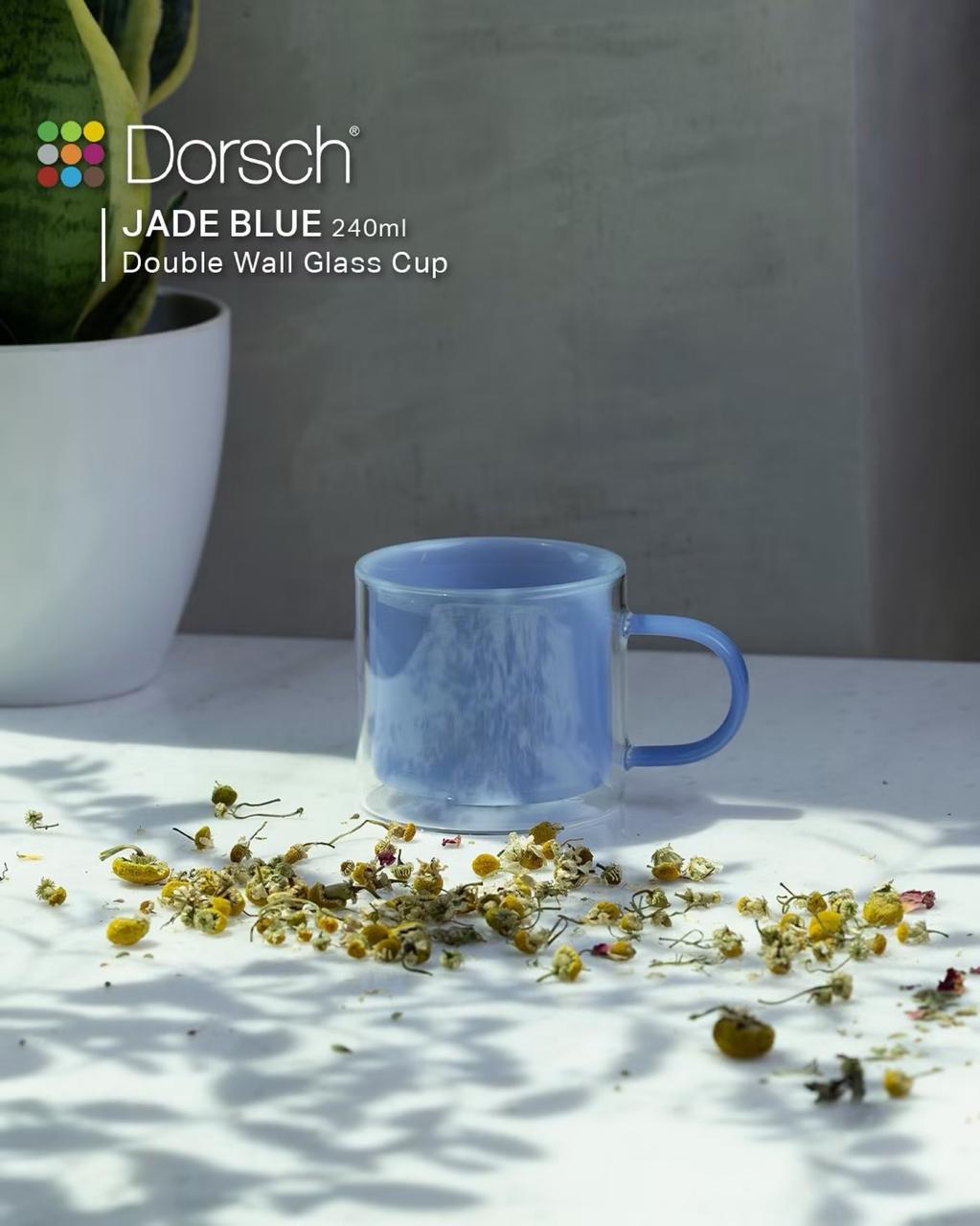 Dorsch Jade Blue Double Wall Glass Cup – 240ml