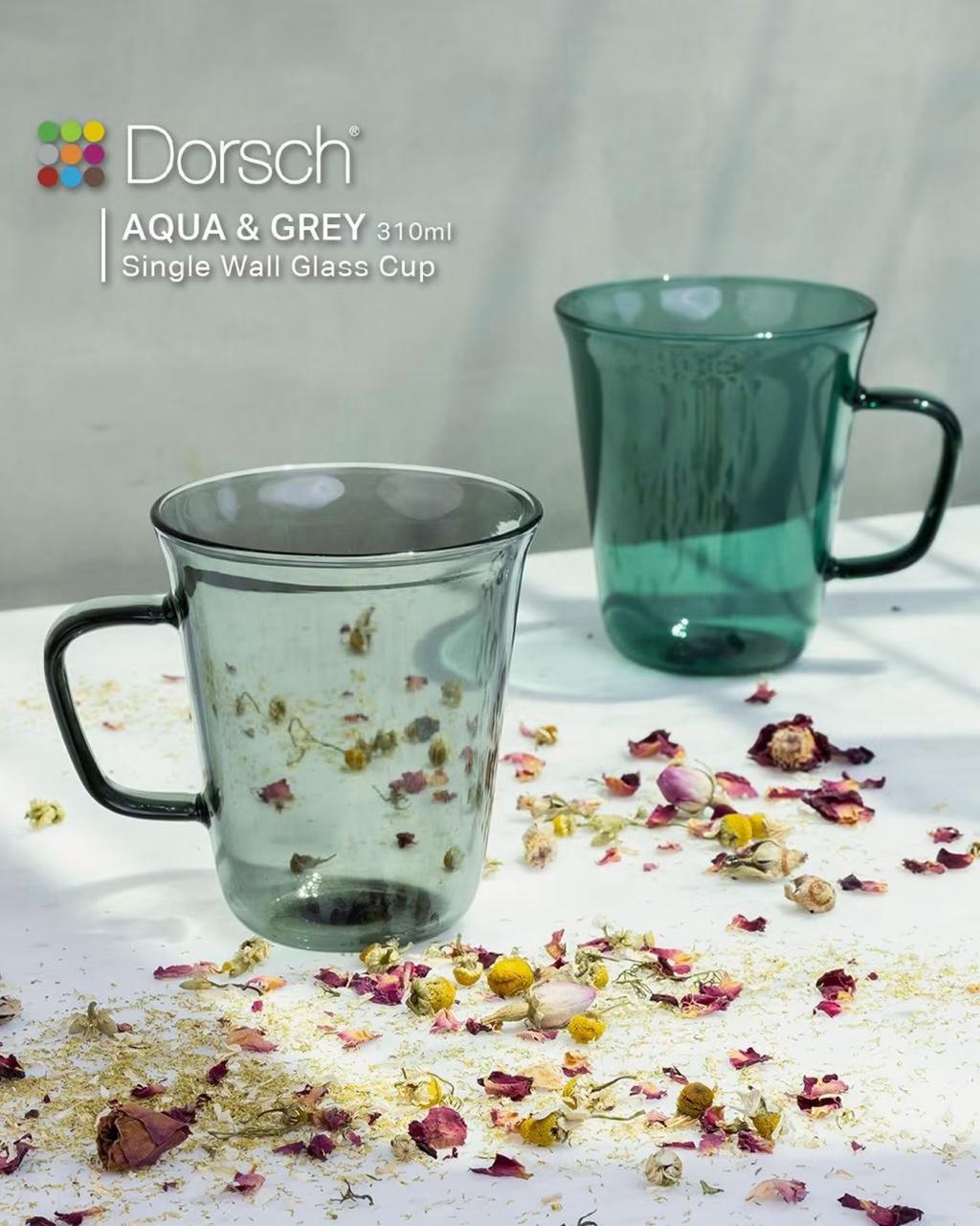 Dorsch Aqua & Grey Single Wall Glass Cup – 310ml