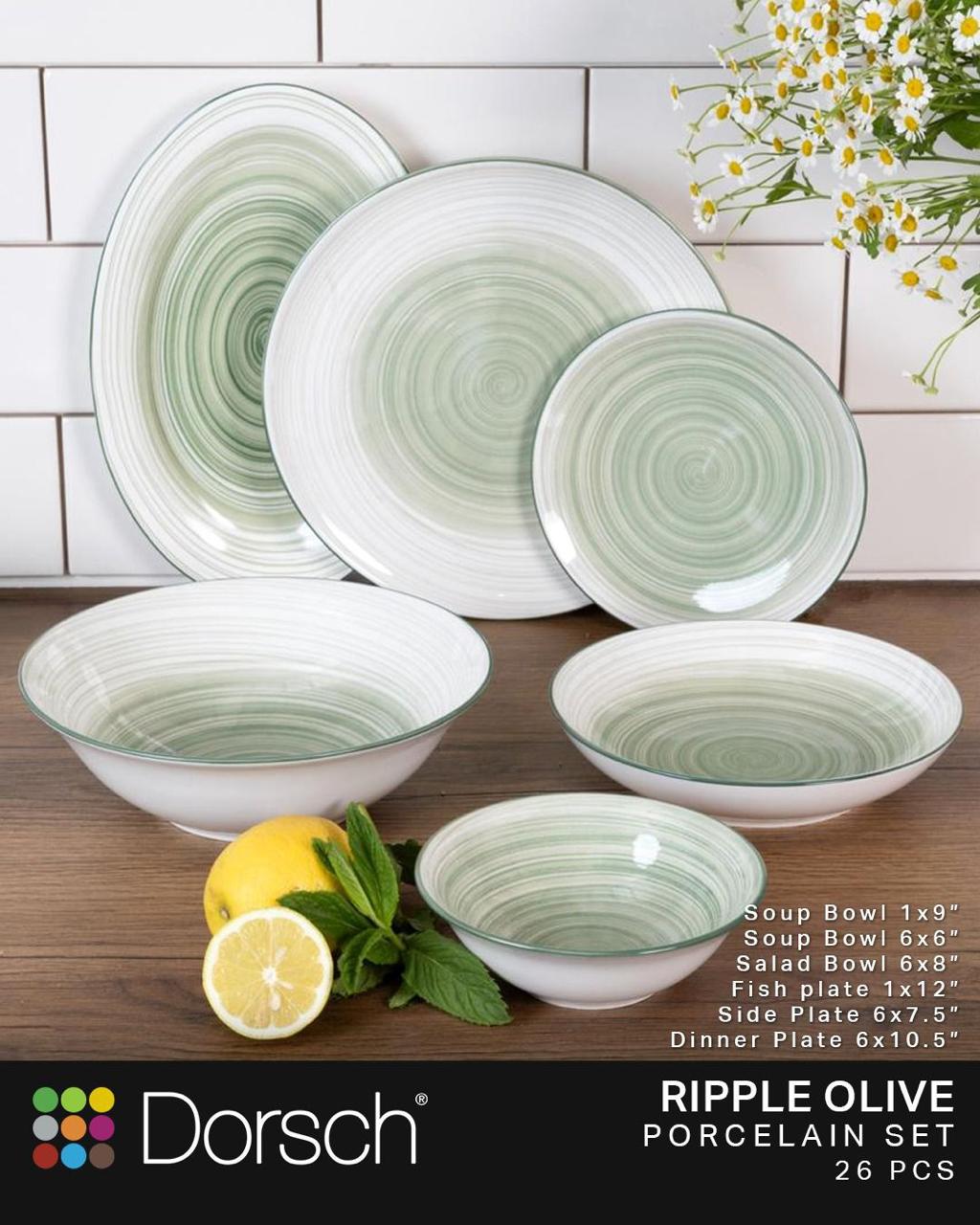 Dorsch Ripple Olive Porcelain Dinner Set – 26 Pieces