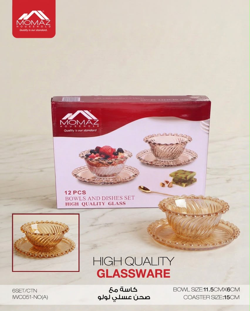 Momaz – Glass Bowl & Saucer Set – 12 PCS