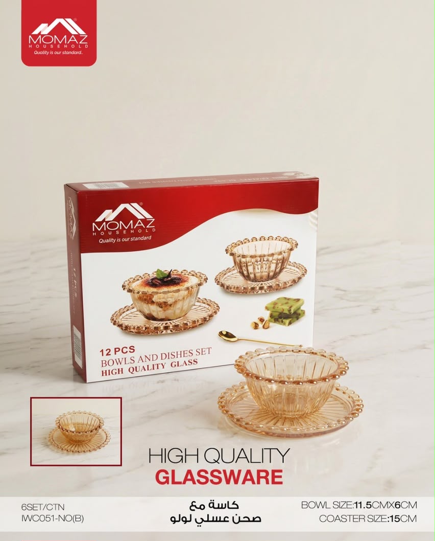Momaz – Glass Bowl & Saucer Set – 12 PCS