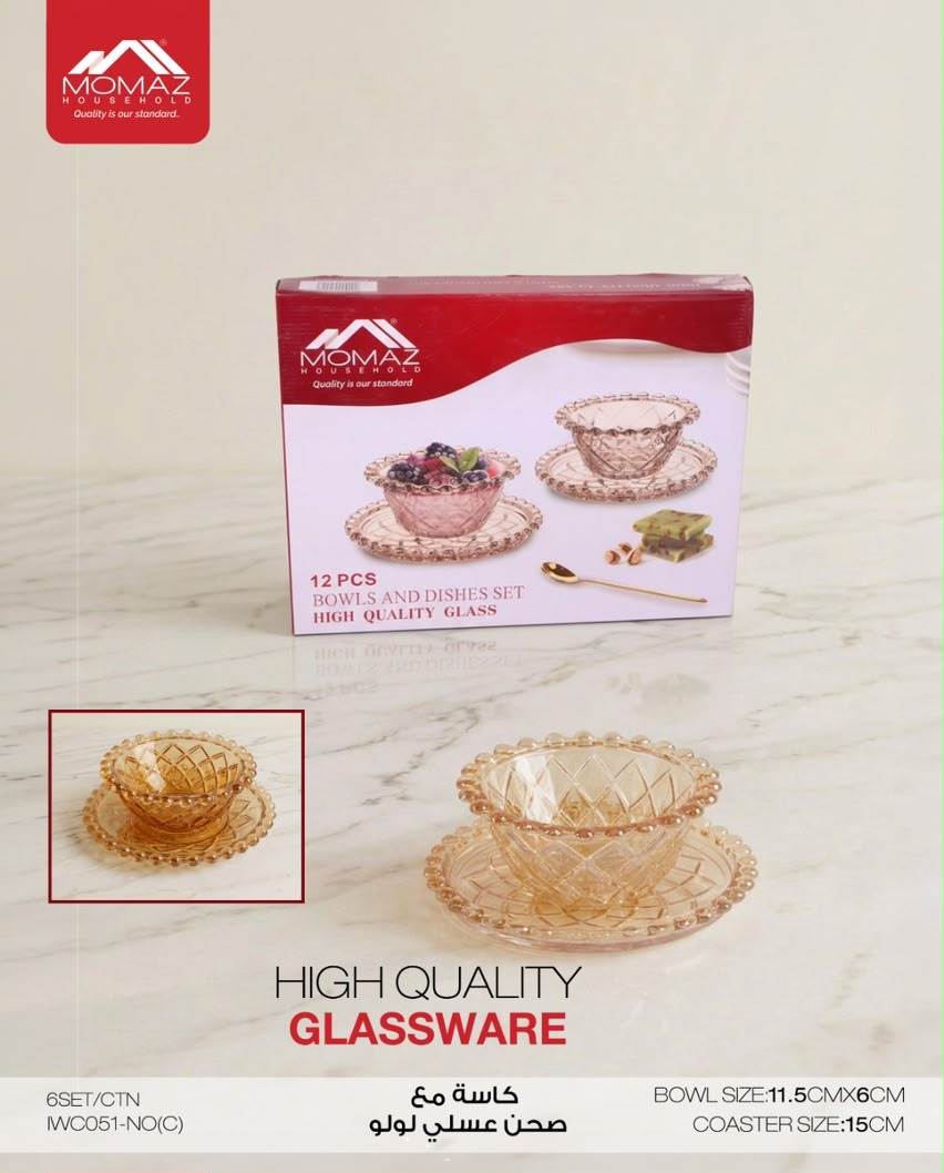 Momaz – Glass Bowl & Saucer Set – 12 PCS