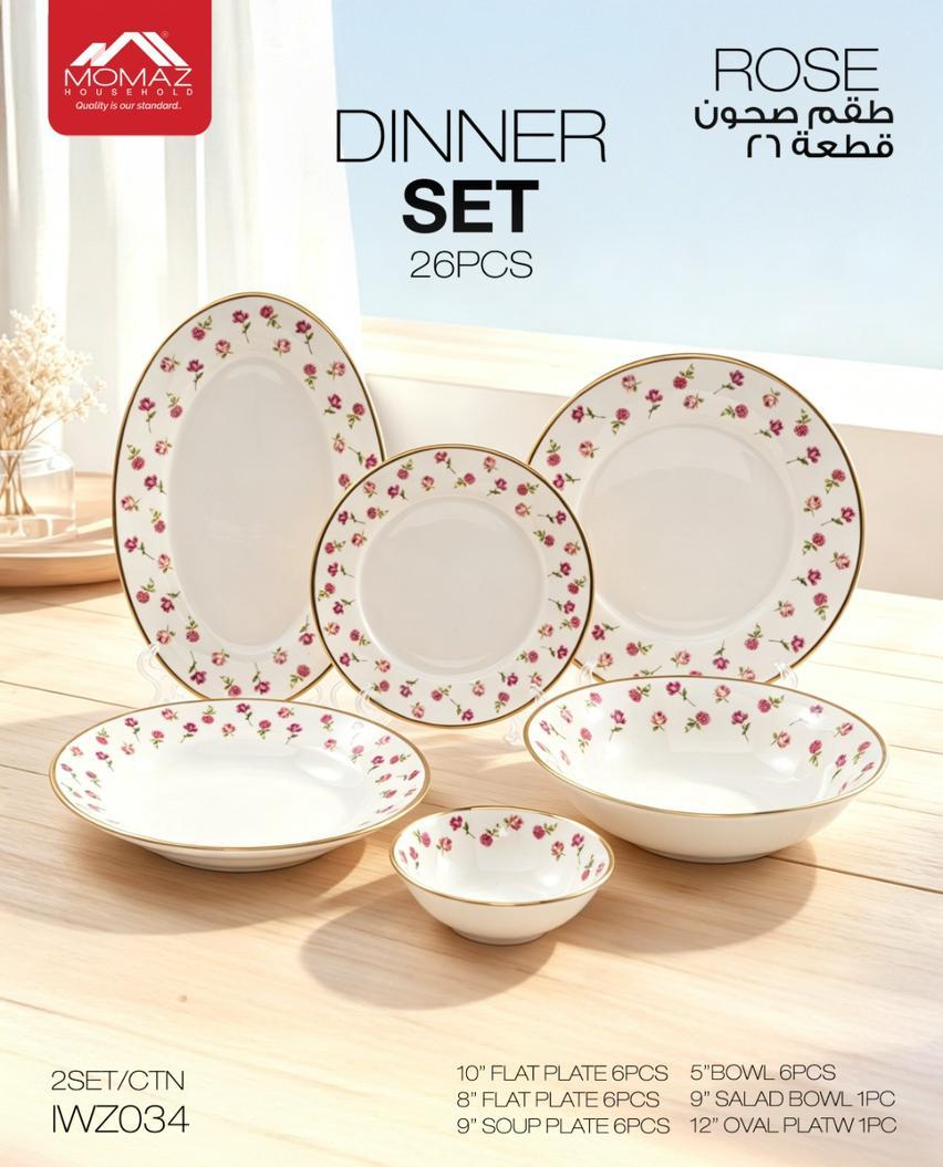 Momaz Rose Dinner Set – 26 Pieces