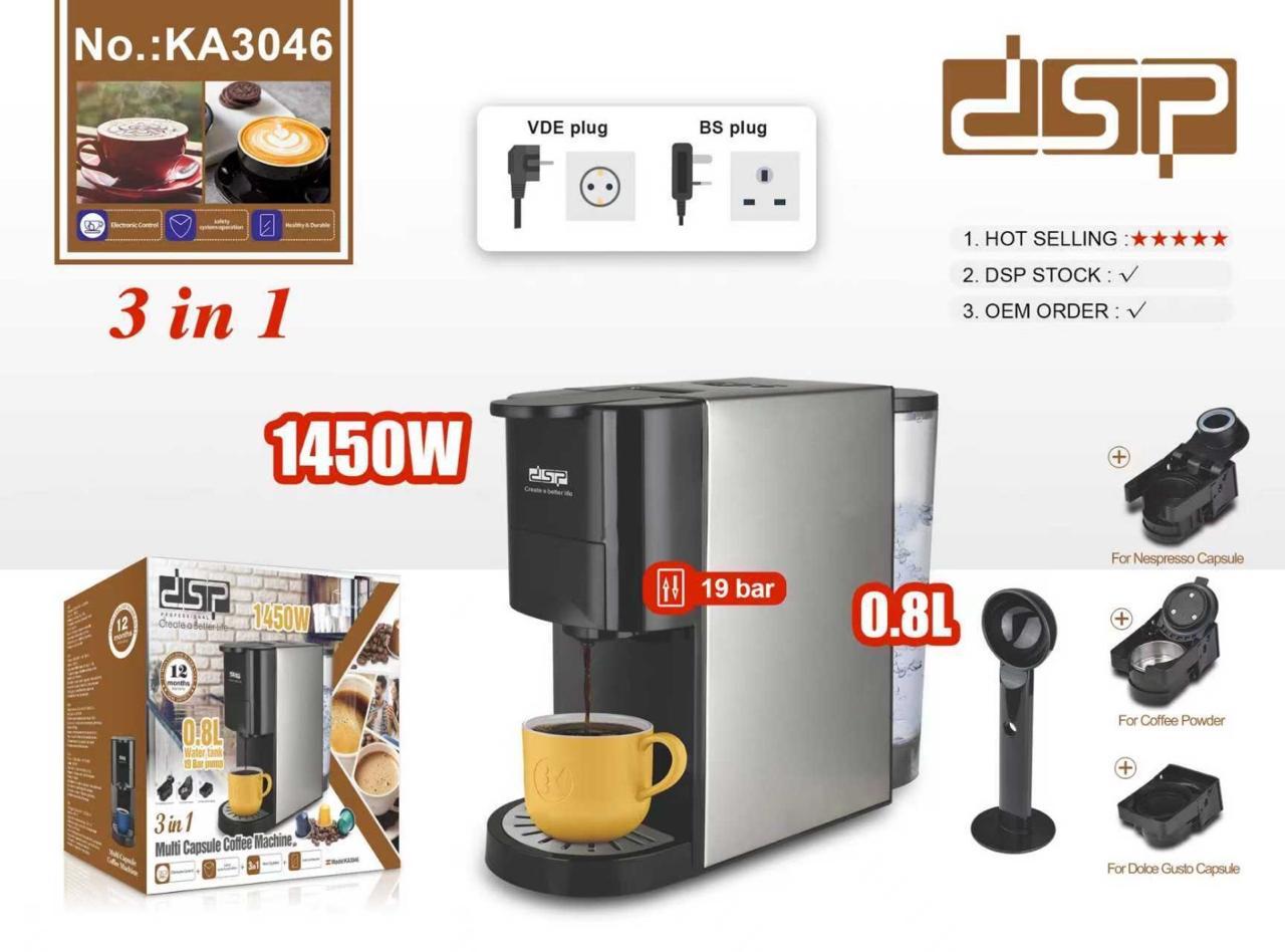 DSP 3-in-1 Multi Capsule Coffee Machine – 1450W – 19 Bar | Model KA3046
