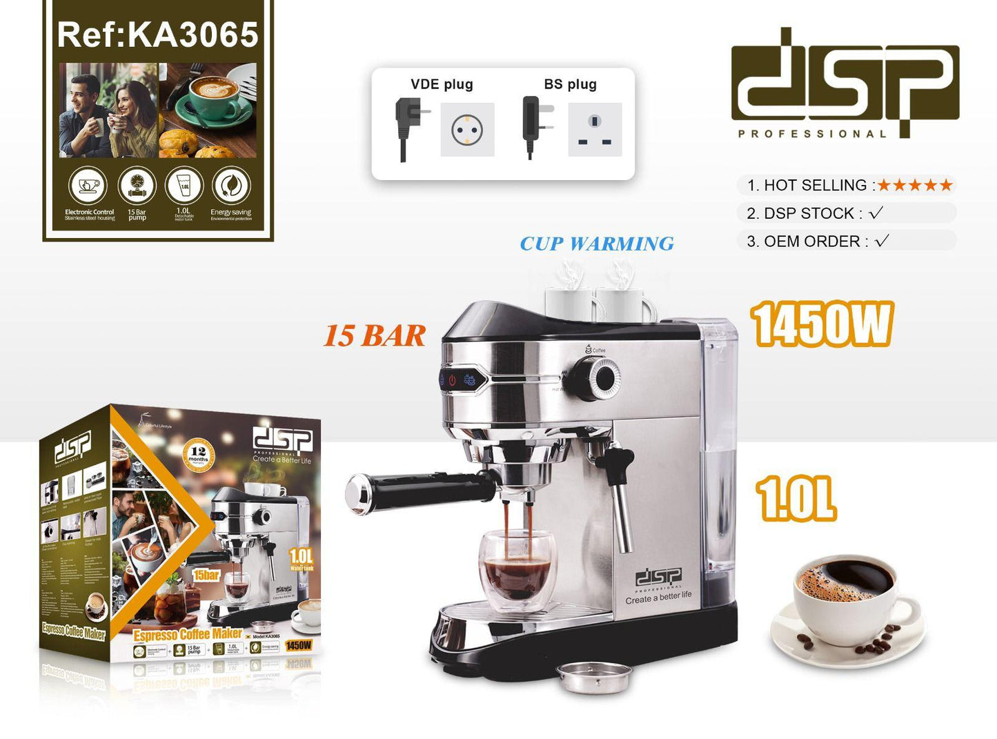 DSP Espresso Coffee Maker – 15 Bar (KA3065)