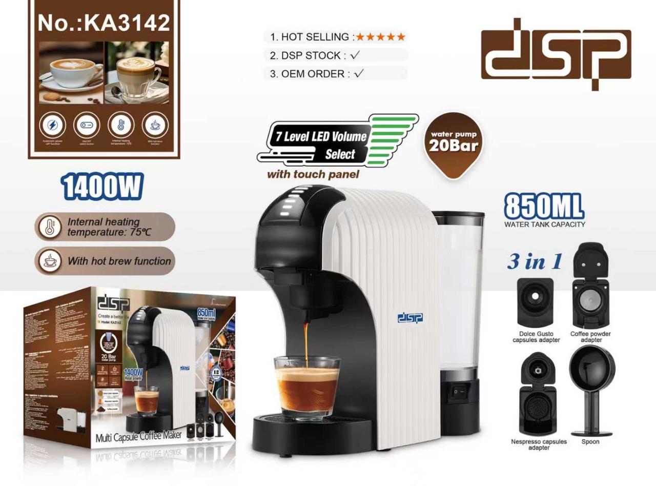 DSP Multi Capsule Coffee Maker – KA3142 | 1400W | 20 Bar | 3 in 1