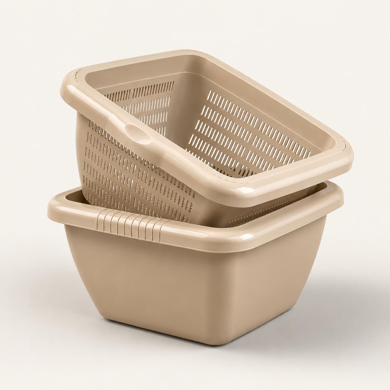 Momaz Square Bowl with Strainer Set 2-Pcs
