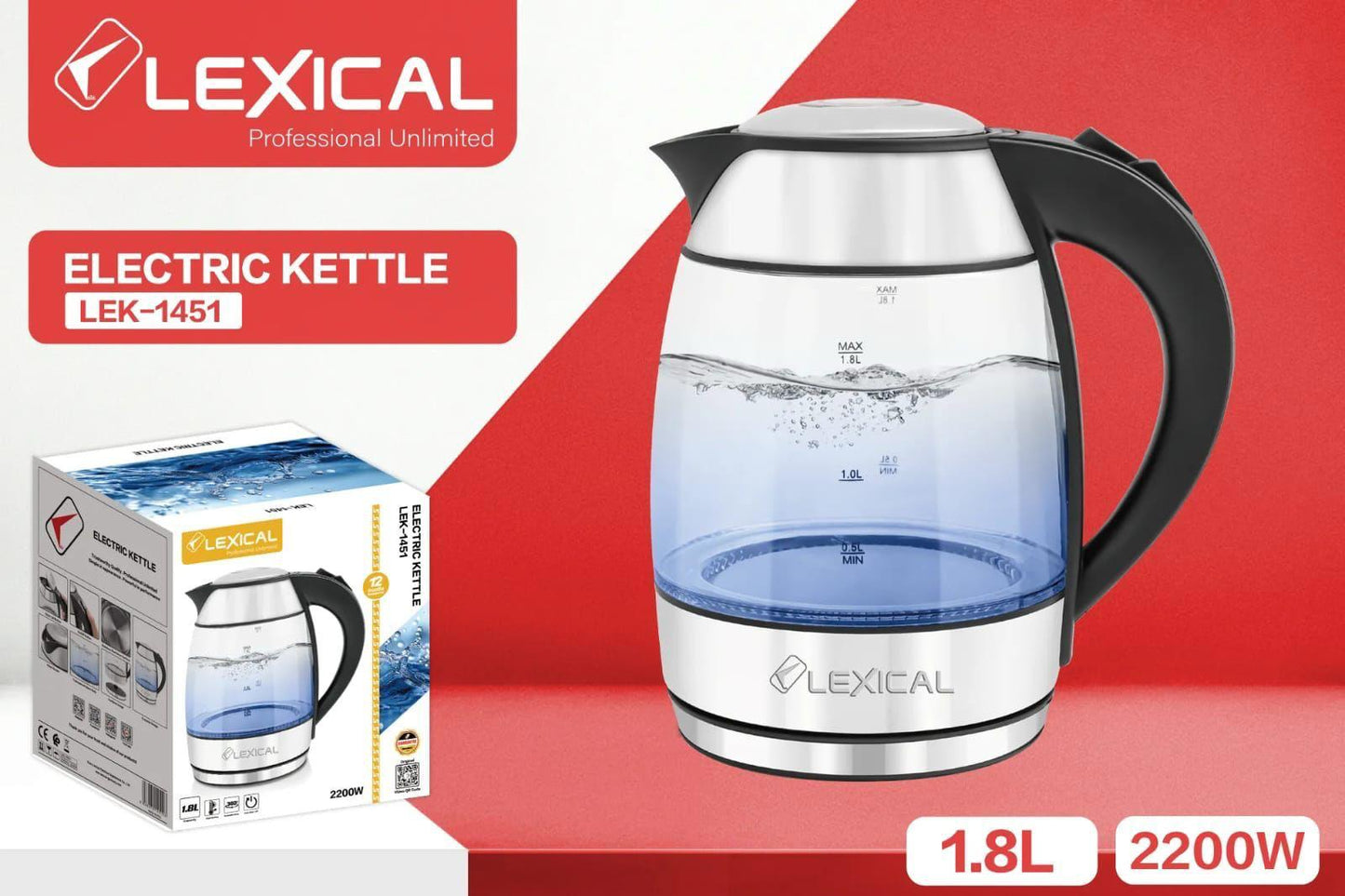 LEXICAL Electric Kettle 1.8L – 2200W (LEK-1451)