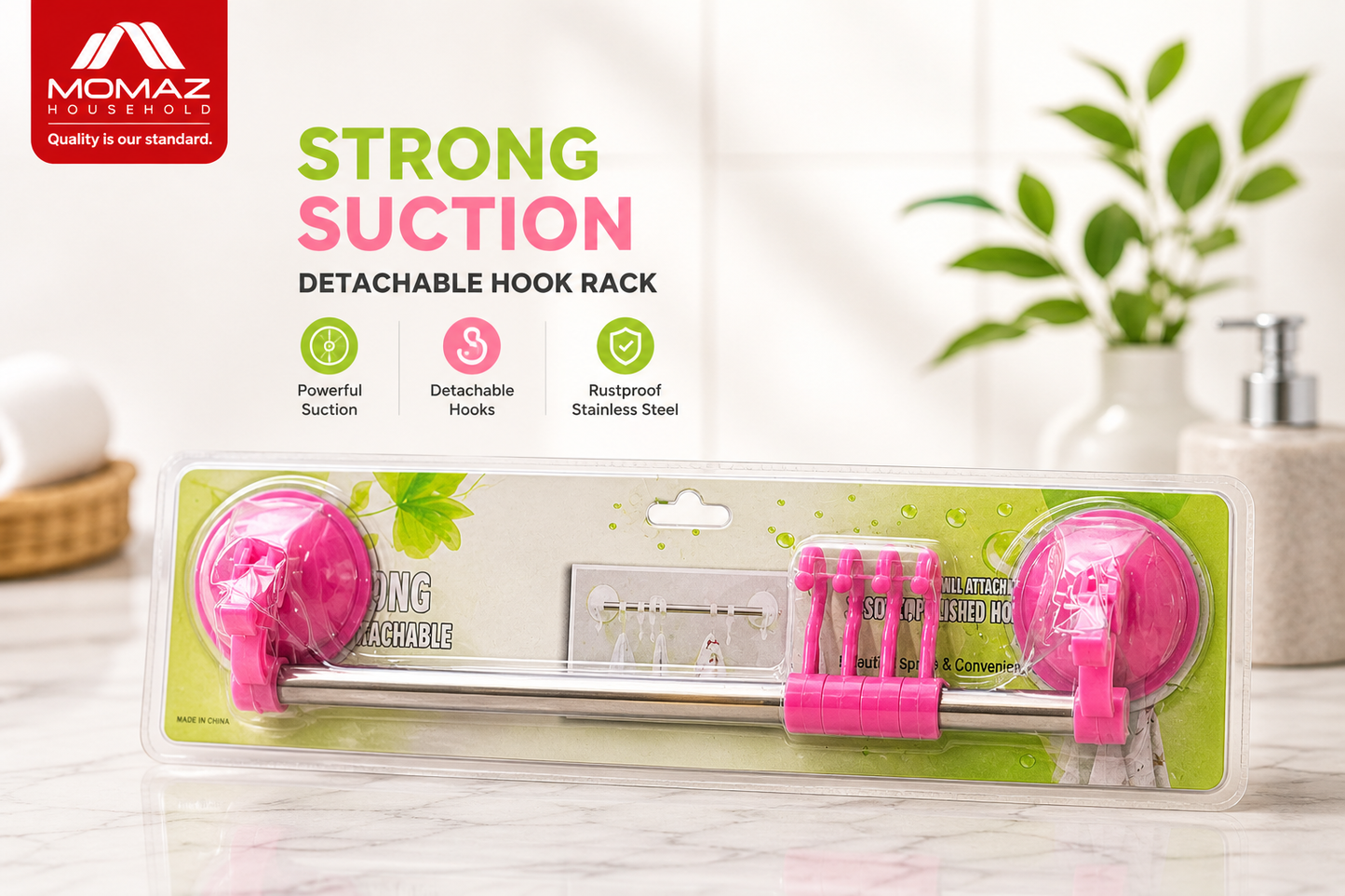 Momaz Strong Suction Detachable Hook Rack