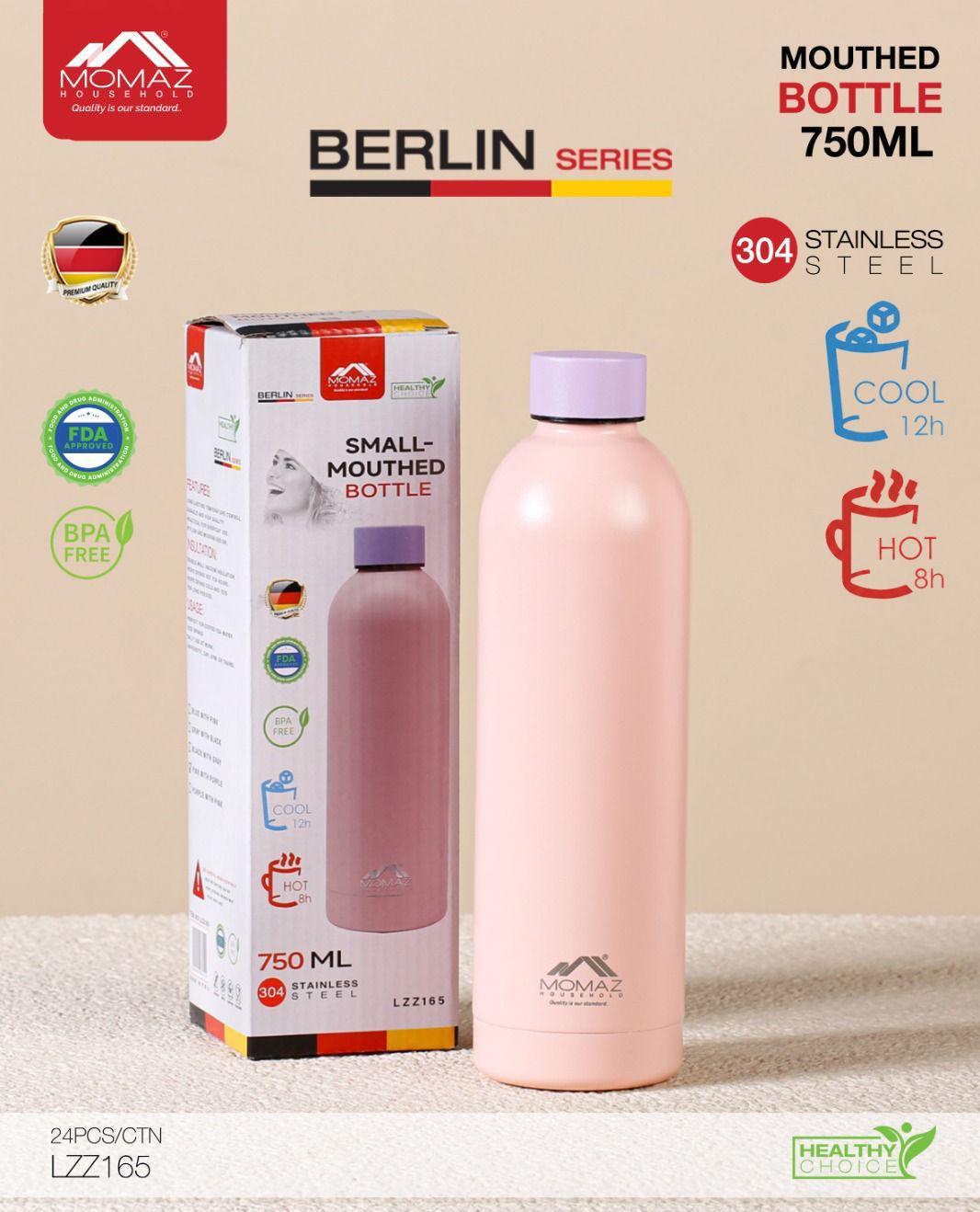 MOMAZ Berlin Series – Mouthed Bottle 750ML (Multi Colors)