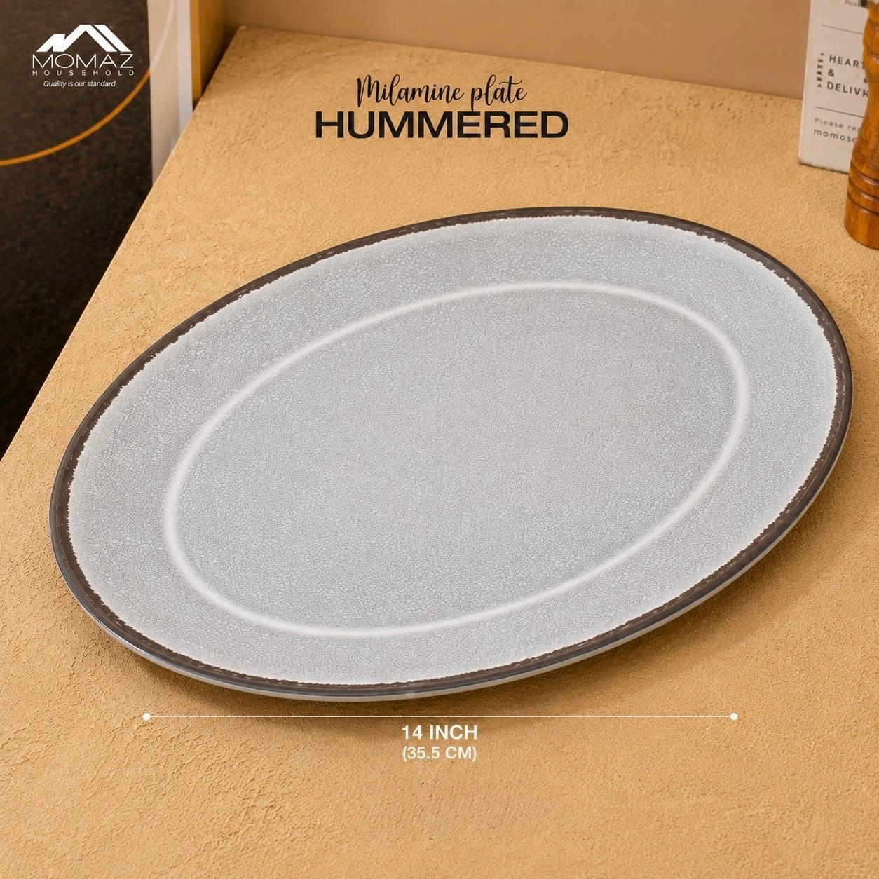 Momaz Hammered Melamine Oval Plate – Grey