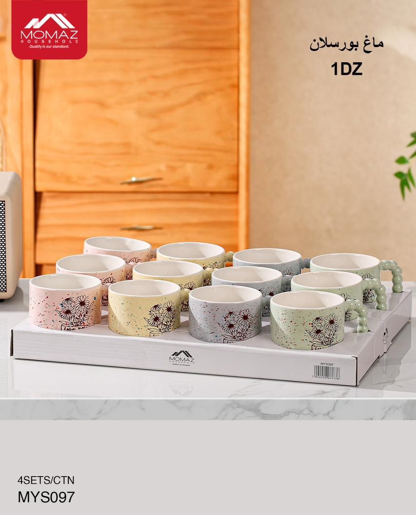 MOMAZ Porcelain Mug Set – 12PCS (Floral Pastel Edition)