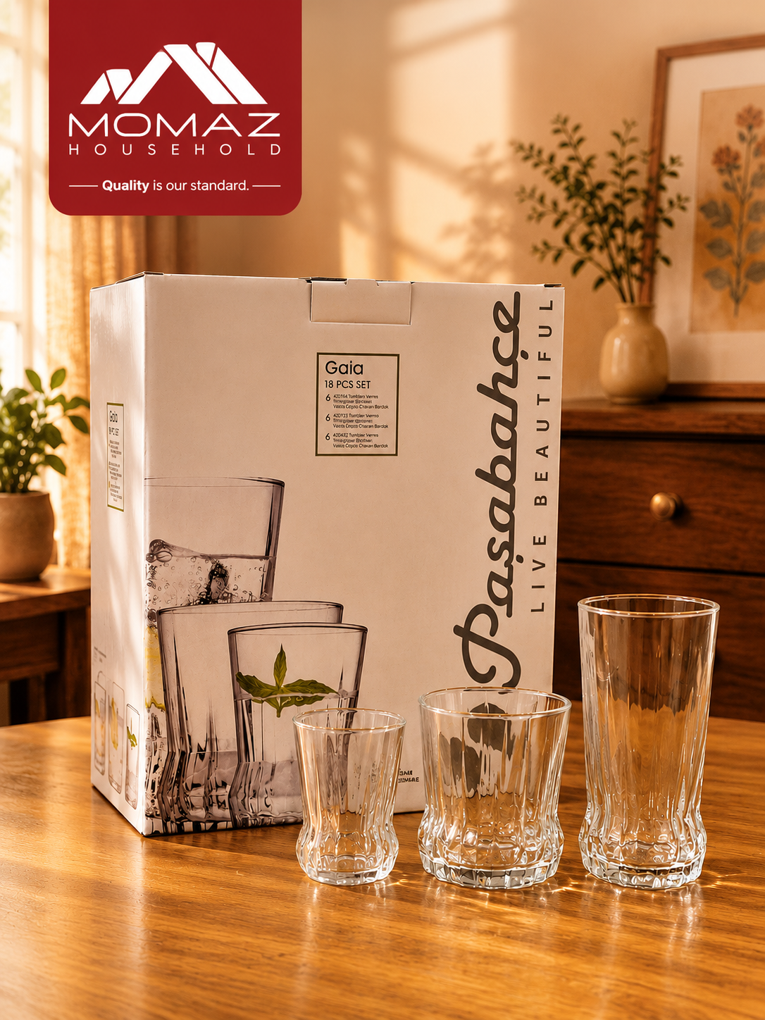 Momaz Paşabahçe Gaia Glass Cups Set – 18 Pieces