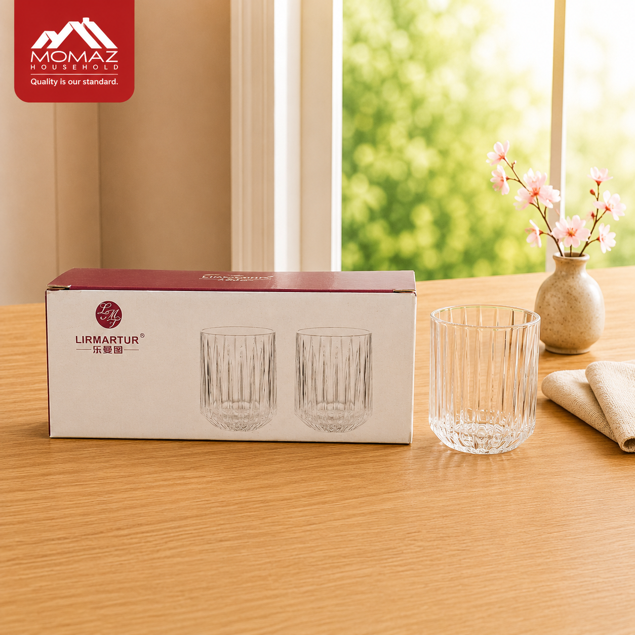 Momaz Lirmartur Ribbed Glass Tumbler Cup Set 6-Pcs