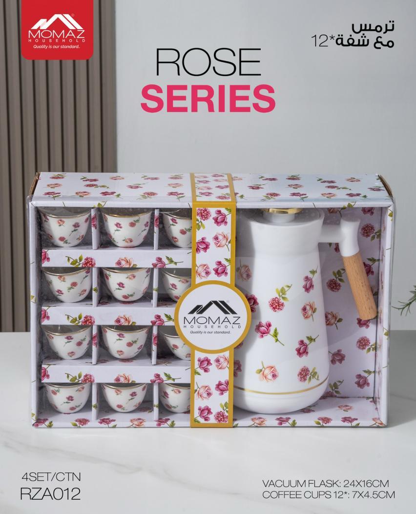 Momaz Rose Series Vacuum Flask with Coffee Cups – 12 Pieces