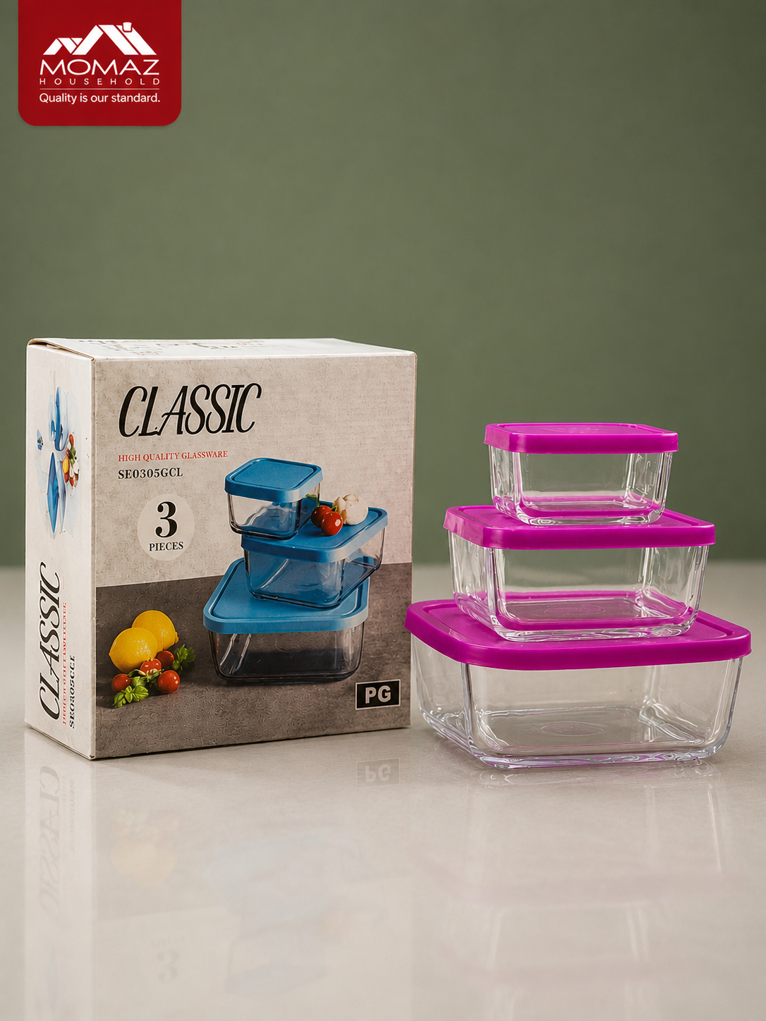 Momaz Glass Food Storage Container Set – 3 Pieces