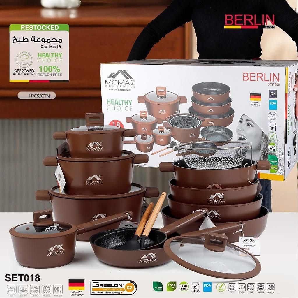 Berlin Pro Cookware Set by Momaz – Swiss Technology Coatings (18 PCS)