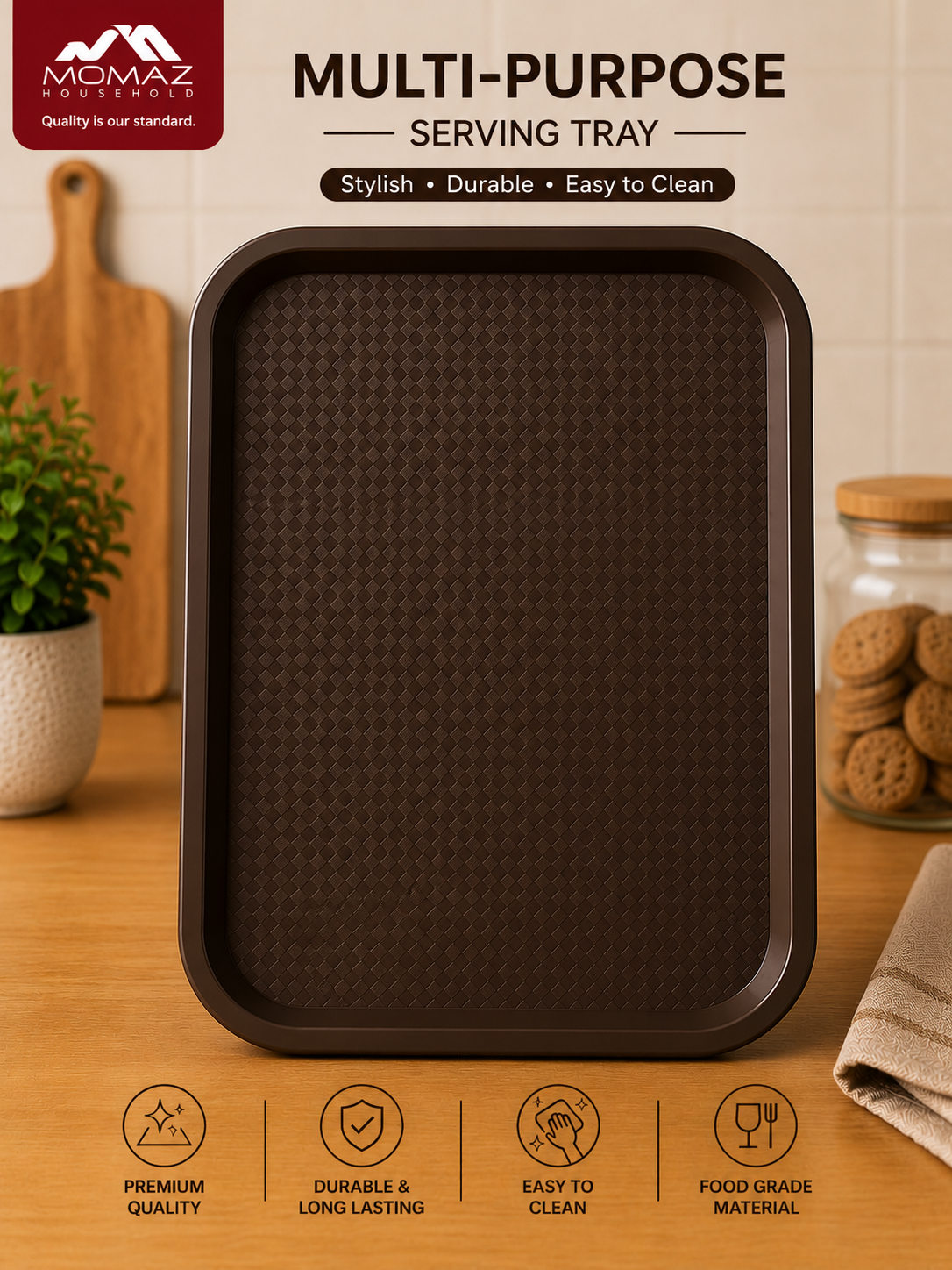 Momaz Multi-Purpose Serving Tray – Dark Brown – 45 CM
