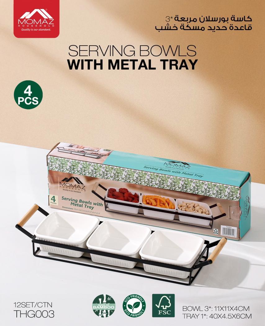 Momaz Serving Bowls with Metal Tray – 4 Pieces Set