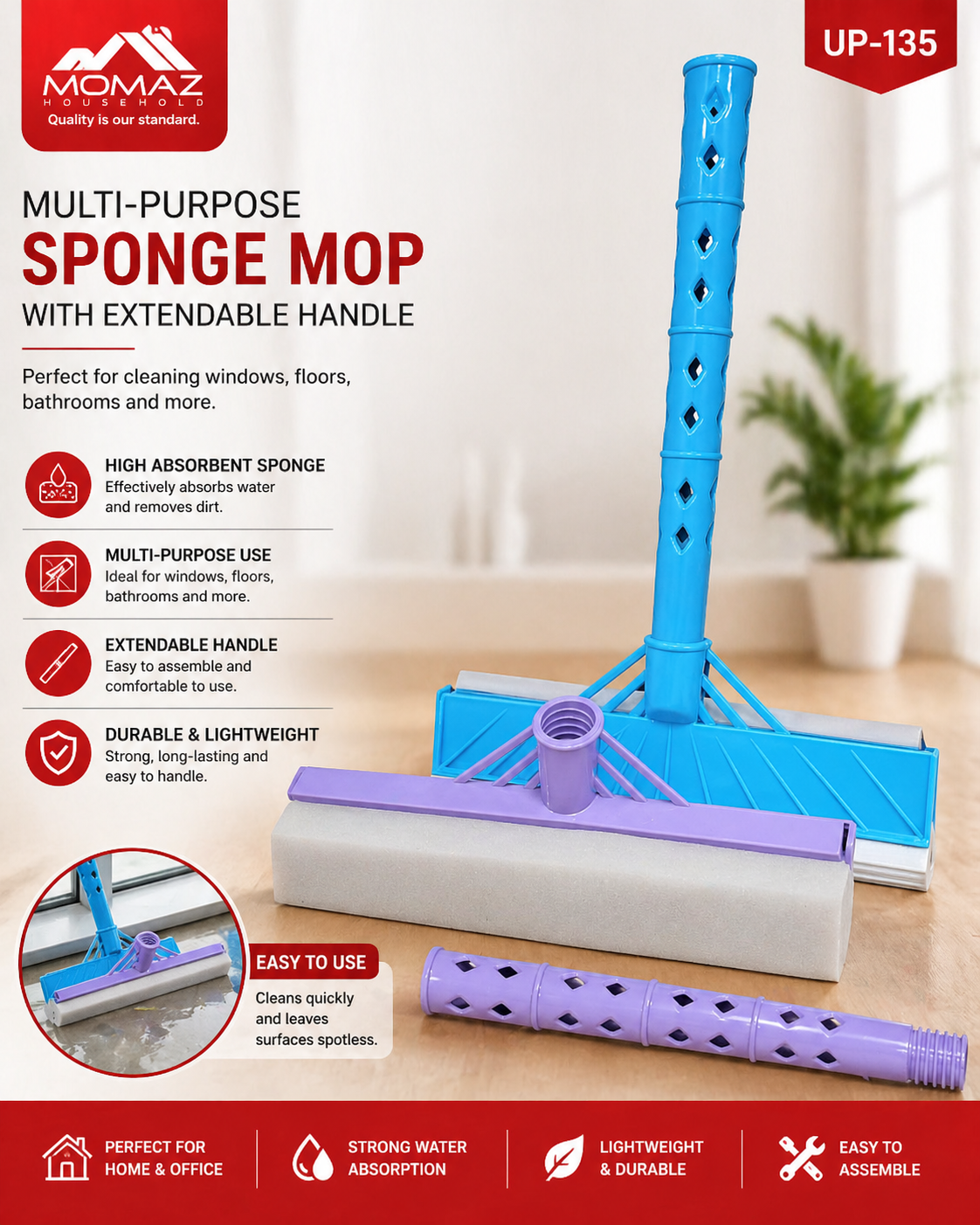 Momaz Multi-Purpose Sponge Mop – Model UP-135
