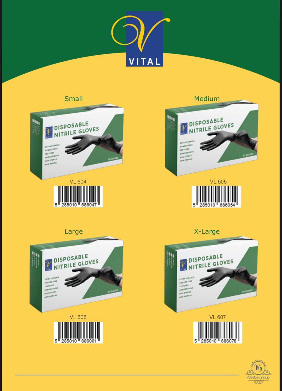 Vital Black Disposable Nitrile Gloves – 50 Gloves