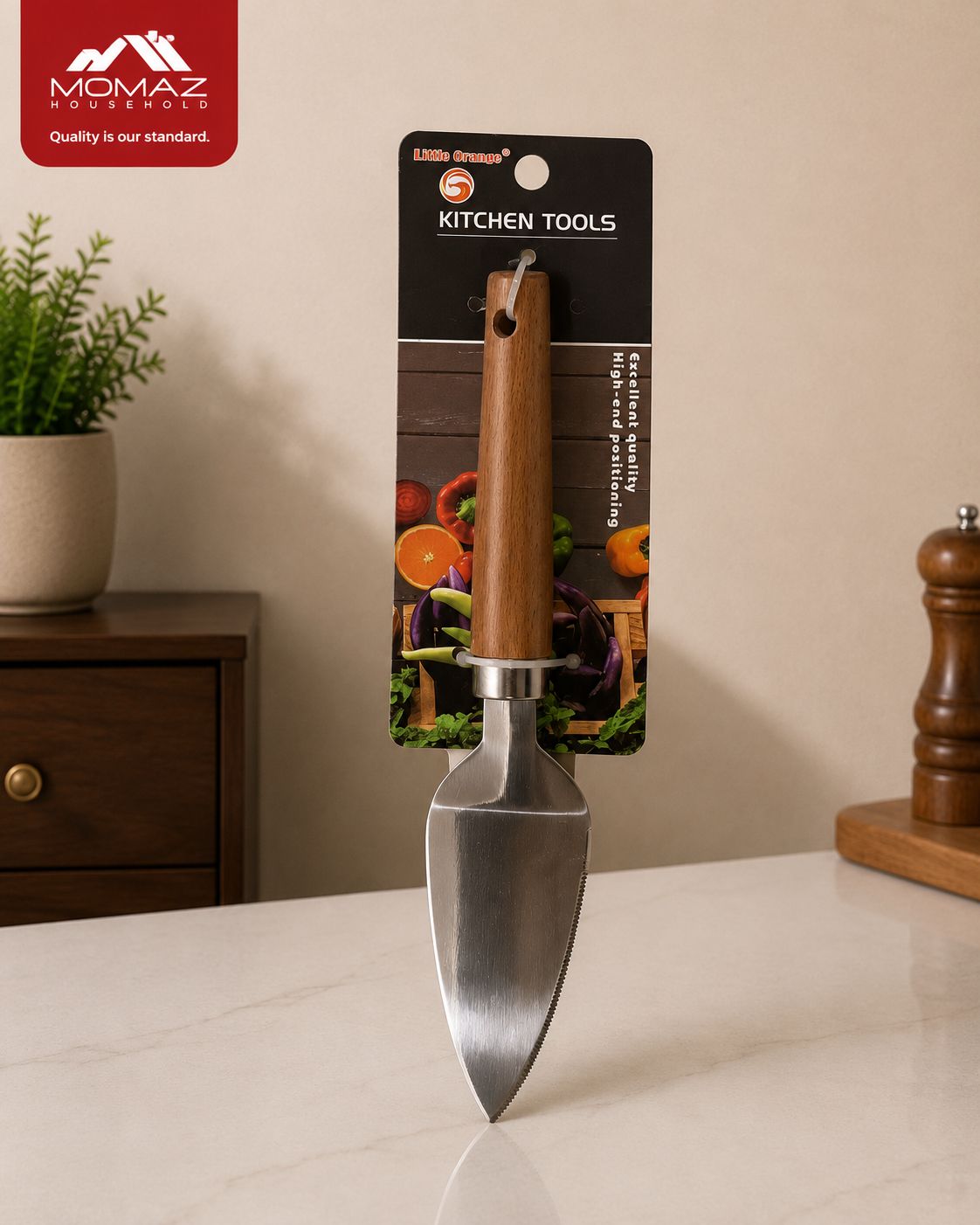 Momaz Stainless Steel Cake Server with Wooden Handle