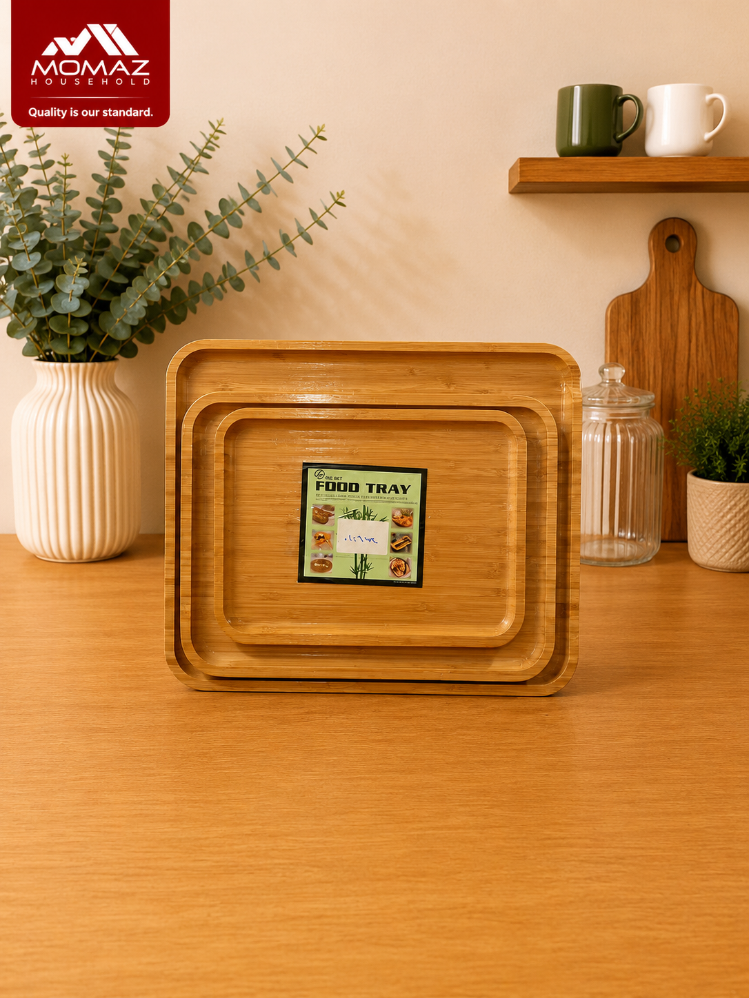 Momaz Bamboo Food Tray Set – 3 PCS