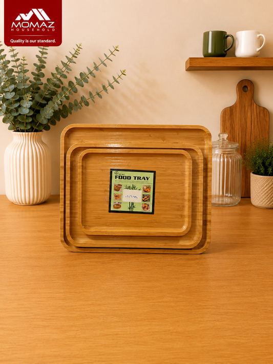 Momaz Bamboo Food Tray Set – 3 PCS