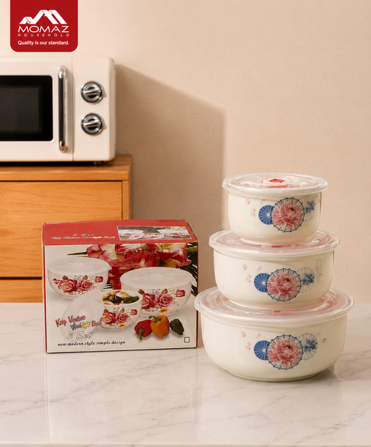 Momaz Floral Food Storage Bowl Set – 3 PCS