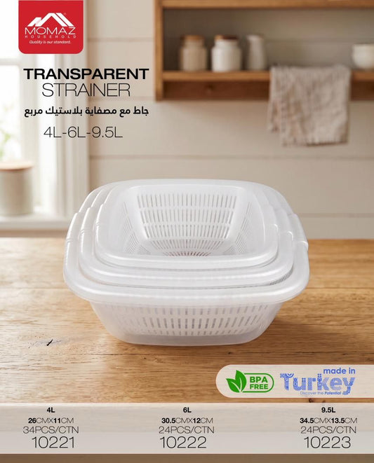 Momaz Transparent Strainer with Bowl – 4L / 6L / 9.5L