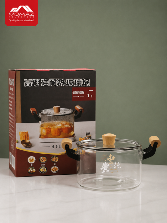 Momaz Heat Resistant Glass Cooking Pot – 4.5L