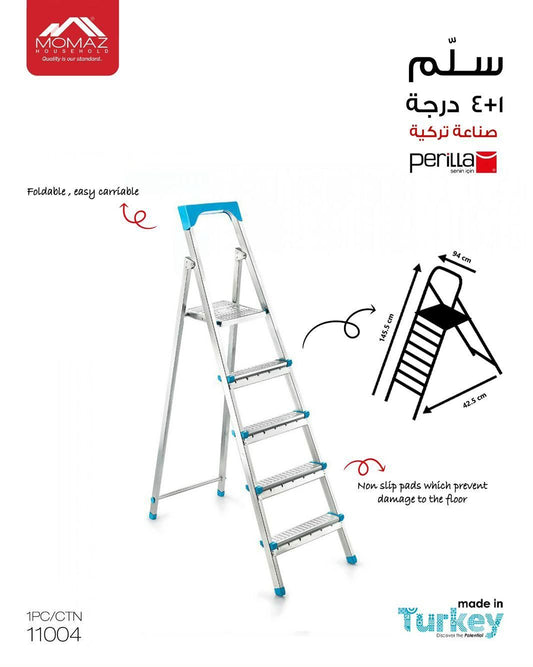 MOMAZ 4+1 STEP LADDER – TURKISH MADE | HEAVY-DUTY FOLDABLE ALUMINUM LADDER