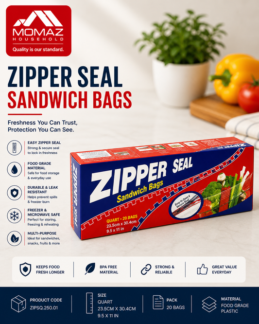 MOMAZ Zipper Seal Sandwich Bags – 3 Sizes Available