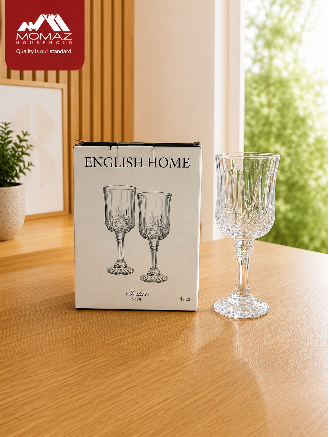English Home Chalice Glass Cup Set – 4 Pieces
