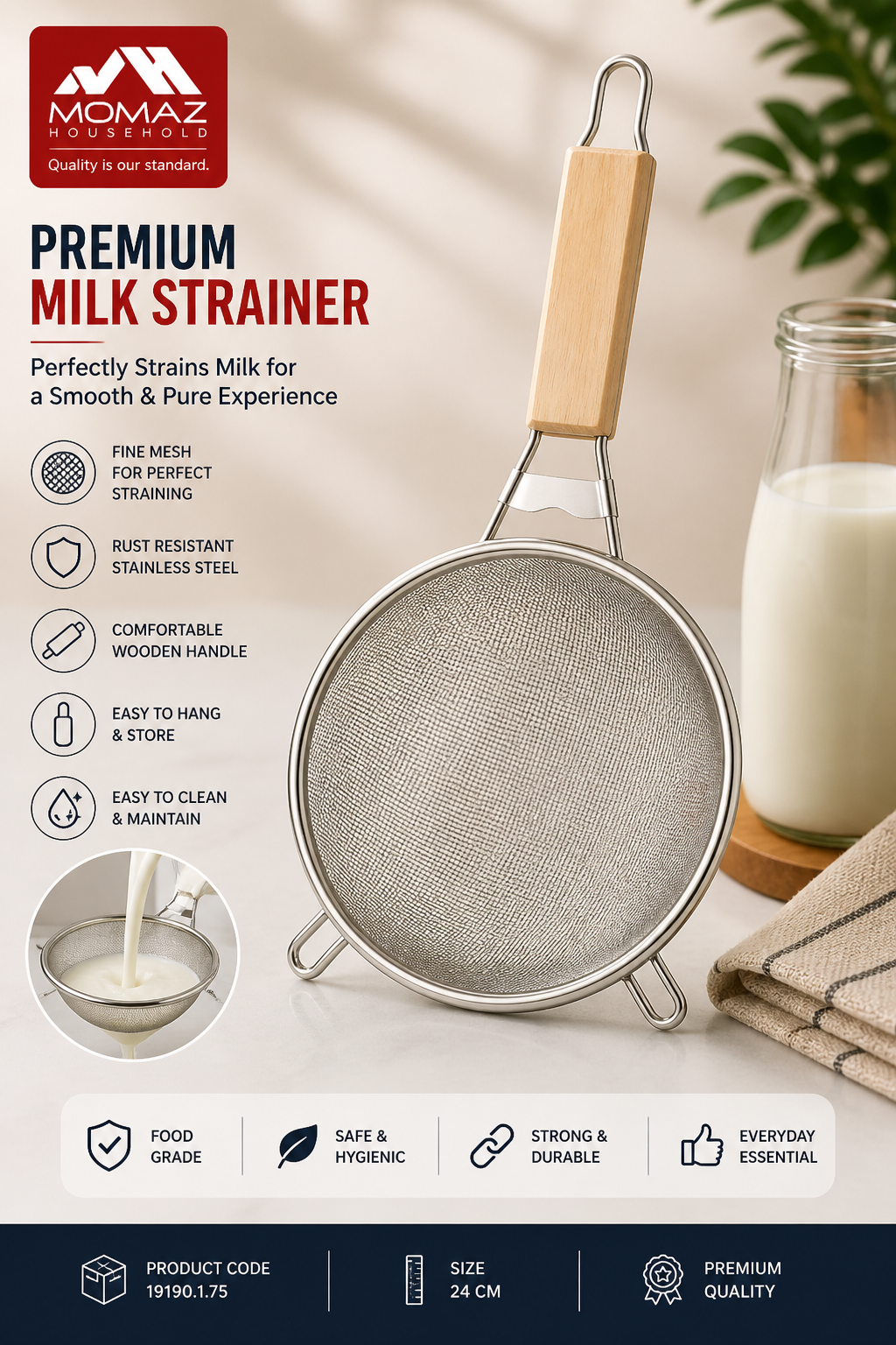 MOMAZ Premium Milk Strainer – 21 CM